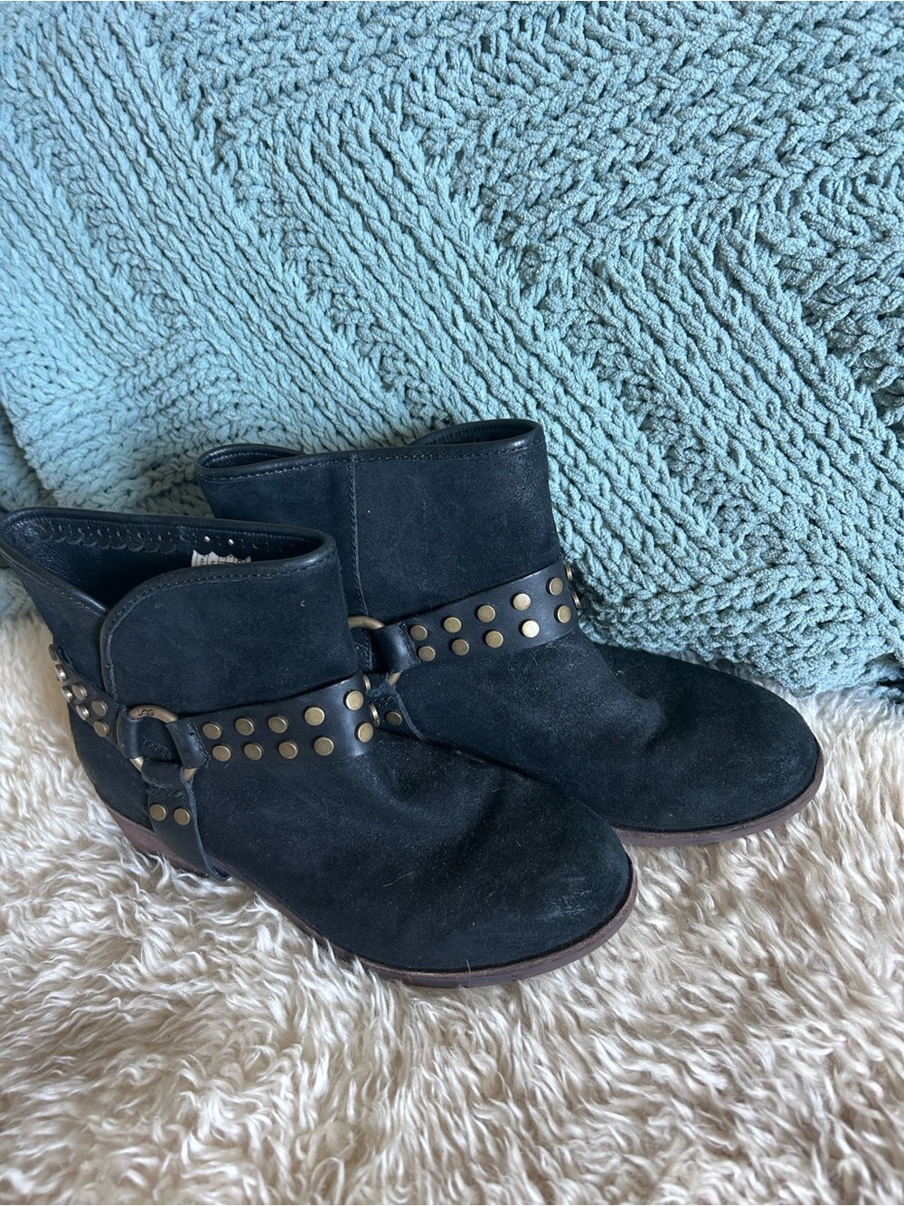 UGG Black Suede Studded Ankle Booties